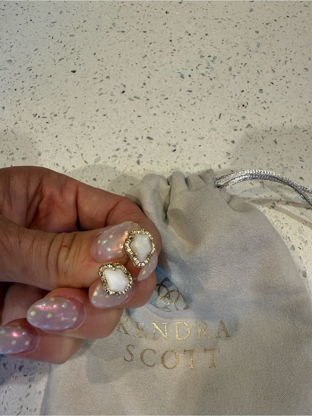 Kendra Scott White Stone Teardrop Gold-Trim Stud Earrings